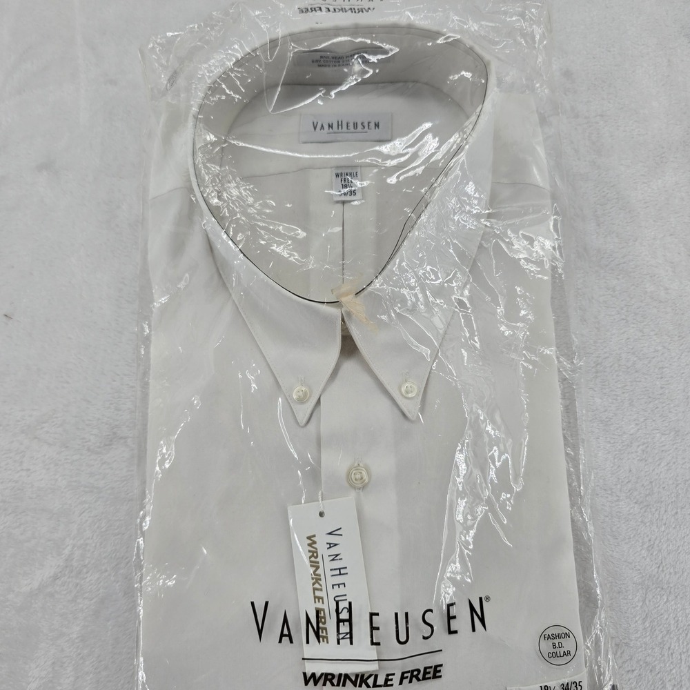 Van‎ Heusen Dress Shirt Mens 18.5 34/35 Dress Shirt White Wrinkle Free Nailhead